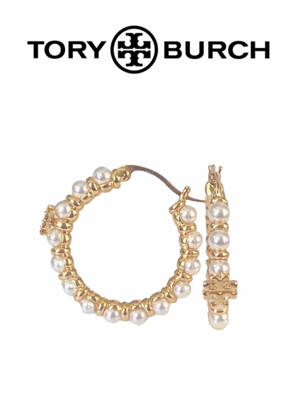 Tory Burch Kira Pearl Bead Hoop Earrings